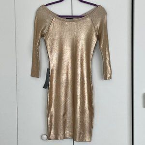 Bebe Rose Gold Foil Mini Dress Size M